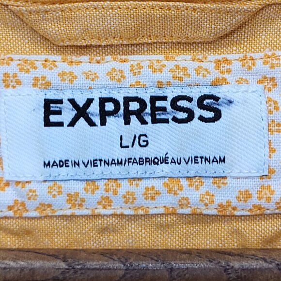 Express Men's‎ Button-Up Shirt L Orange Linen & Cotton Blend Summer Casual - Picture 5 of 9